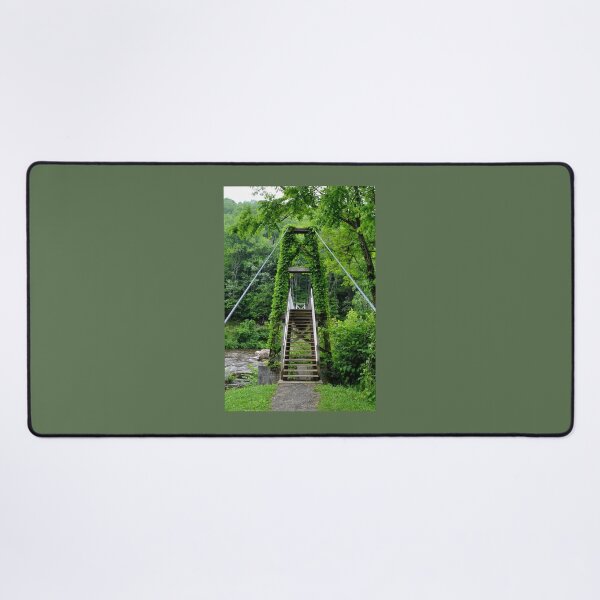 Item preview, Overgrown Suspension Bridge Entrance – Forest Pathway Photography designed and sold by BlueRidgeBazaar.
