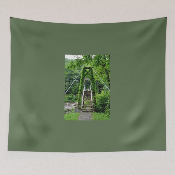 Item preview, Overgrown Suspension Bridge Entrance – Forest Pathway Photography designed and sold by BlueRidgeBazaar.