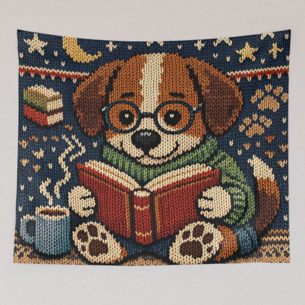 Item preview, Cute dog reading, knitting pattern for bookworms designed and sold by Mauswohn.