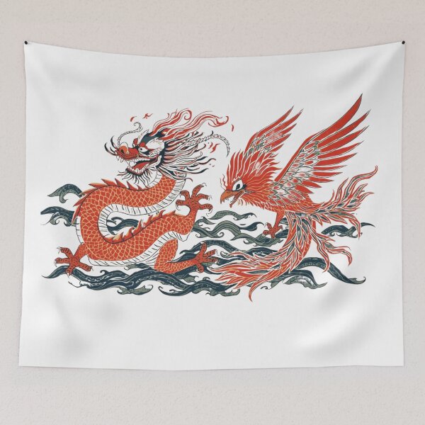 Item preview, Traditional Japanese Dragon and Phoenix | Ukiyo-e Mythical Art Illustration designed and sold by Chippychips1.