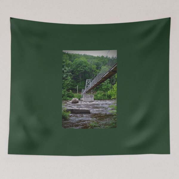 Item preview, Suspension Bridge Over Forest River – Tranquil Nature Photography designed and sold by BlueRidgeBazaar.