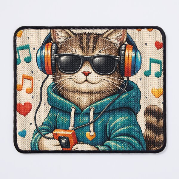Item preview, Cool cat listening to music, knitted picture designed and sold by Mauswohn.