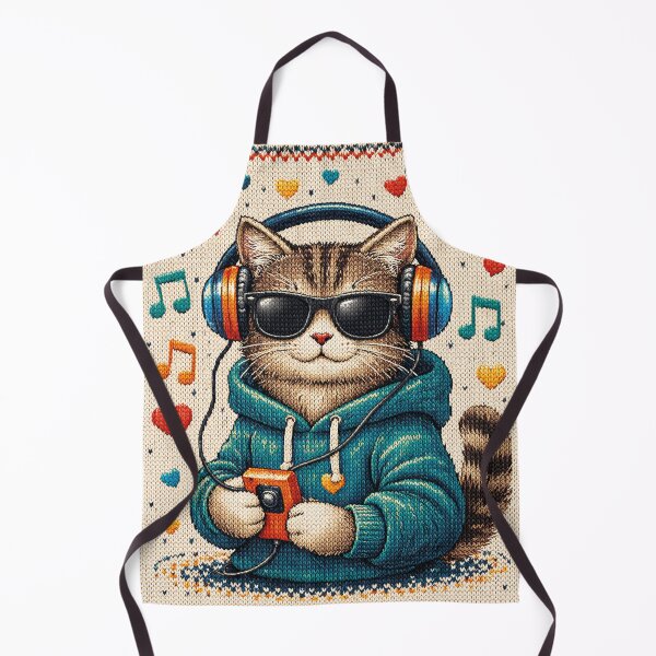 Item preview, Cool cat listening to music, knitted picture designed and sold by Mauswohn.