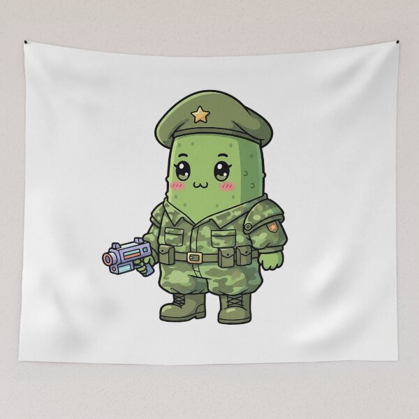 Item preview, Kawaii Pickle Soldier – Cute 90s Retro Cartoon, Vietnam Style Pickle designed and sold by GlobalBoom.