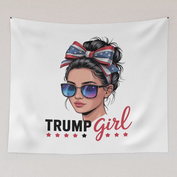 Item preview, Trump Girl Messy Bun Sunglasses Trump 2024 USA Flag designed and sold by MarkLeedsArt.