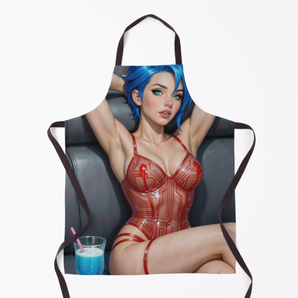 Item preview, Cipher Blue Hair Cyberpunk Woman Red Tech Bodysuit designed and sold by CathryneDelamort.