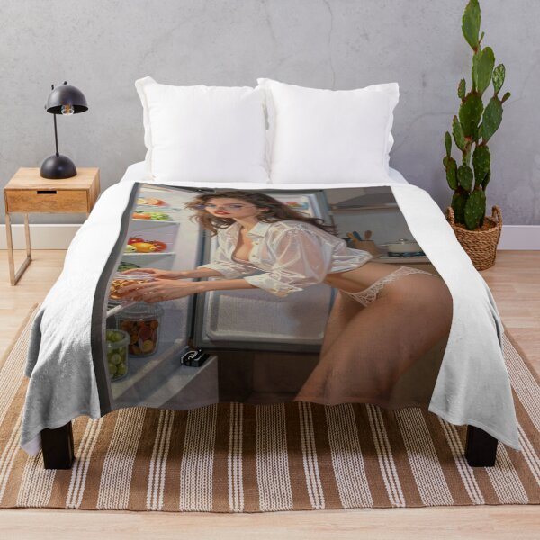 Item preview, Woman in white shirt reaches for fridge leftovers designed and sold by CathryneDelamort.