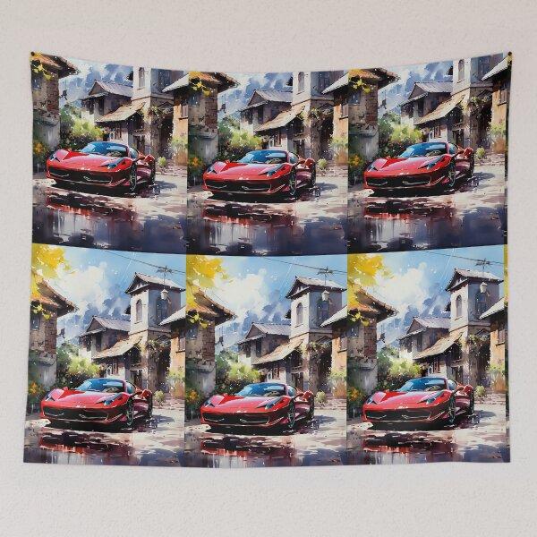 Item preview, Low Italian machine reflecting stone walls and blue sky in puddles designed and sold by RevUpDesign.
