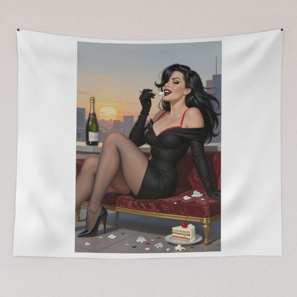 Item preview, Cassandra eats dessert champagne sunset view designed and sold by CathryneDelamort.