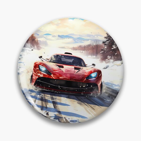 Item preview, Red hybrid hypercar attacking snowy mountain road designed and sold by RevUpDesign.