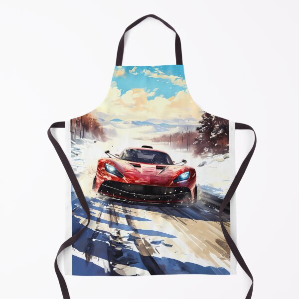 Item preview, Red hybrid hypercar attacking snowy mountain road designed and sold by RevUpDesign.