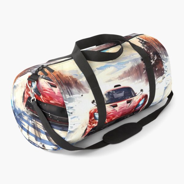 Item preview, Red hybrid hypercar attacking snowy mountain road designed and sold by RevUpDesign.