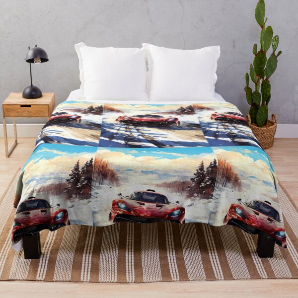Item preview, Red hybrid hypercar attacking snowy mountain road designed and sold by RevUpDesign.