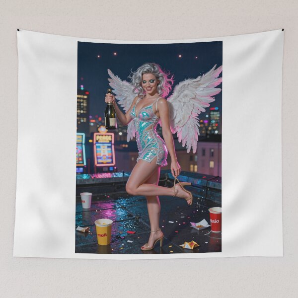 Item preview, Angel holds champagne at party aftermath designed and sold by CathryneDelamort.