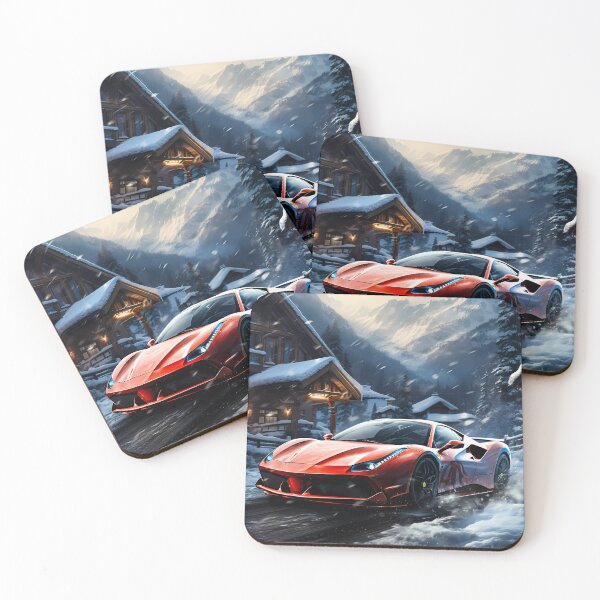 Item preview, Supercar sprinting through snow flurries below towering peaks designed and sold by RevUpDesign.