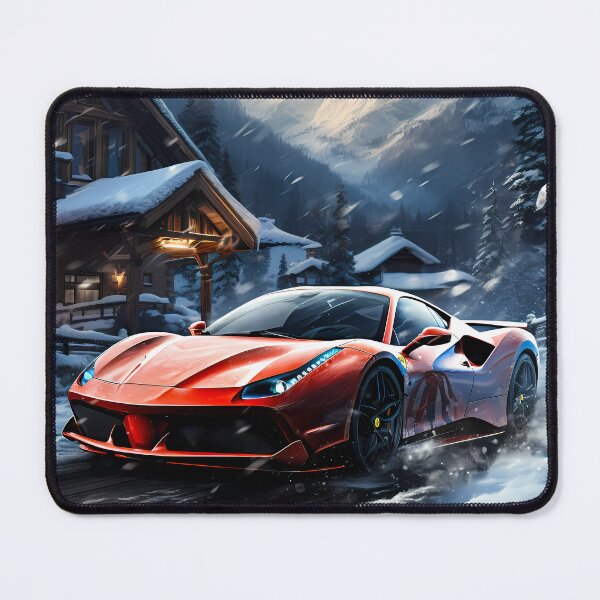 Item preview, Supercar sprinting through snow flurries below towering peaks designed and sold by RevUpDesign.
