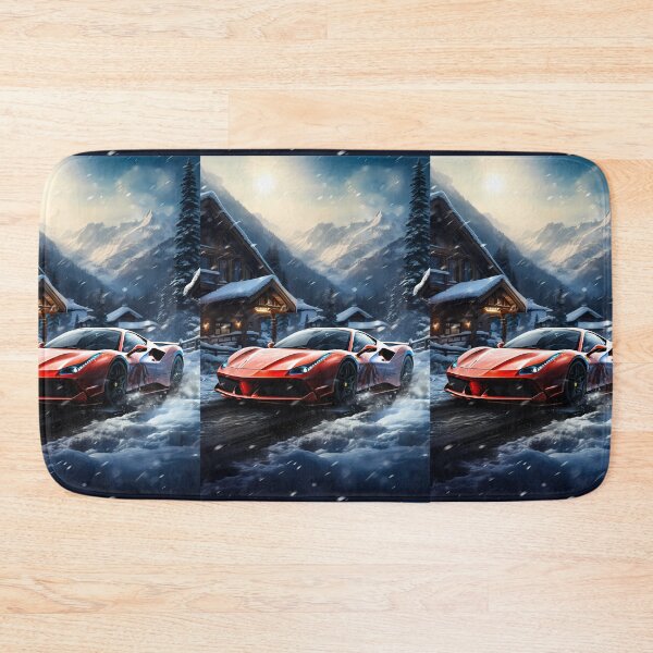 Item preview, Supercar sprinting through snow flurries below towering peaks designed and sold by RevUpDesign.