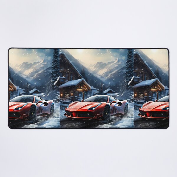 Item preview, Supercar sprinting through snow flurries below towering peaks designed and sold by RevUpDesign.