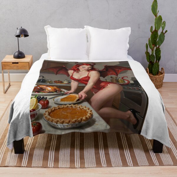 Item preview, Red horned demon woman in kitchen with leftovers designed and sold by CathryneDelamort.
