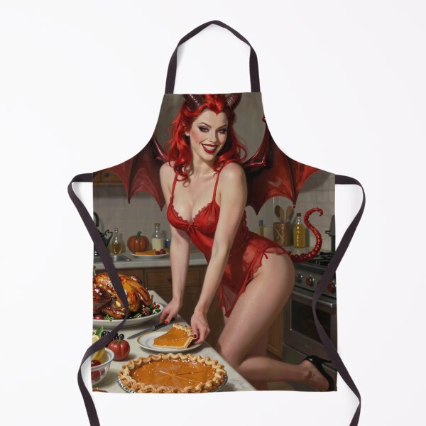 Item preview, Red horned demon woman in kitchen with leftovers designed and sold by CathryneDelamort.