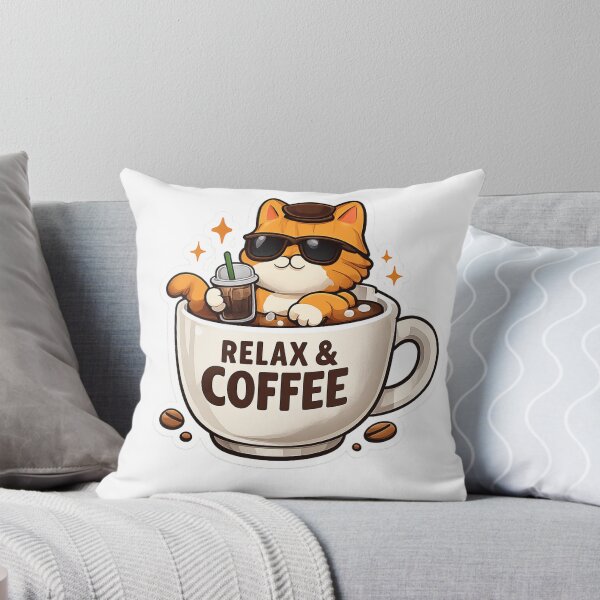 Item preview, Relax & Coffee Cute Cat Sticker | Funny Coffee Lover Vinyl Decal designed and sold by RevieusaR.