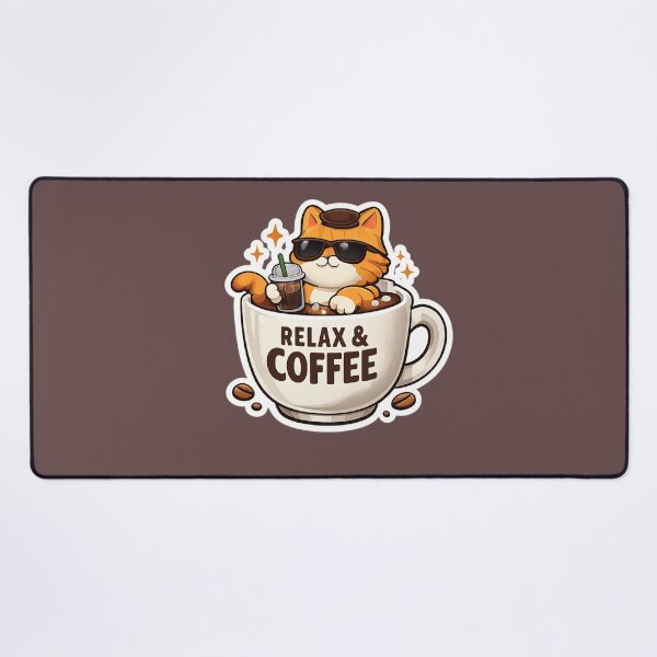 Item preview, Relax & Coffee Cute Cat Sticker | Funny Coffee Lover Vinyl Decal designed and sold by RevieusaR.