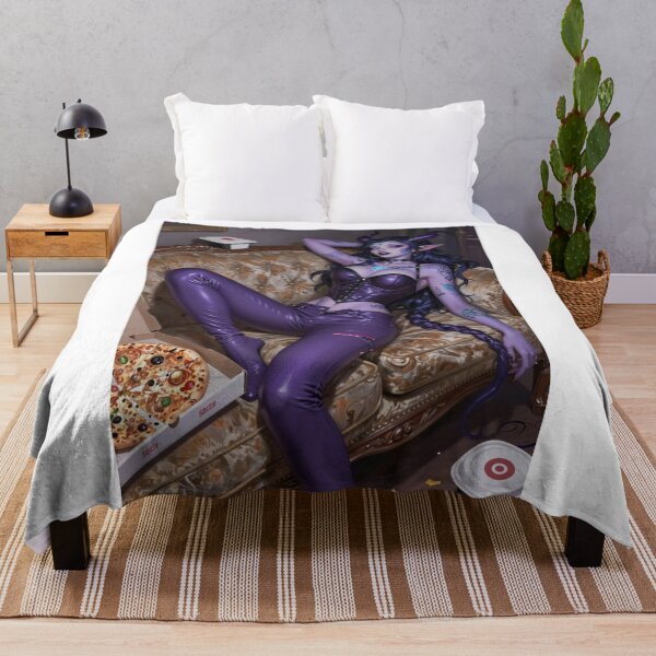 Item preview, Purple demon lounges couch with pizza leftovers designed and sold by CathryneDelamort.
