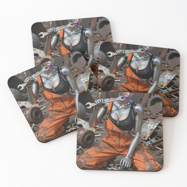 Item preview, Silver robot woman in orange overalls holds wrench designed and sold by CathryneDelamort.