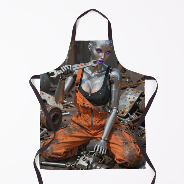 Item preview, Silver robot woman in orange overalls holds wrench designed and sold by CathryneDelamort.