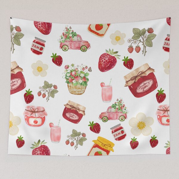 Item preview, Watercolor Strawberry Jam & Florals – Cottagecore Farm Fresh Pattern designed and sold by ArtfullyJua.