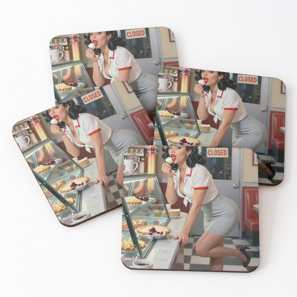 Item preview, Vintage diner waitress sips dessert leftovers designed and sold by CathryneDelamort.