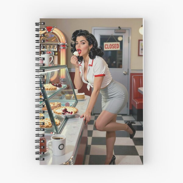 Item preview, Vintage diner waitress sips dessert leftovers designed and sold by CathryneDelamort.