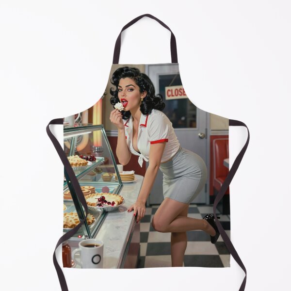 Item preview, Vintage diner waitress sips dessert leftovers designed and sold by CathryneDelamort.