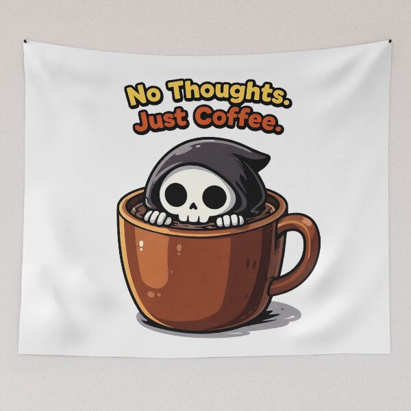 Item preview, No Thoughts Just Coffee Grim Reaper Sticker | Cute Spooky Coffee Art. designed and sold by BrewedInDarkness.