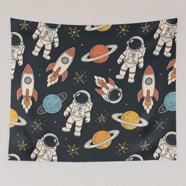 Item preview, Retro Hand Drawn Space Pattern with Astronauts and Rockets designed and sold by Vertex Vision Studio.