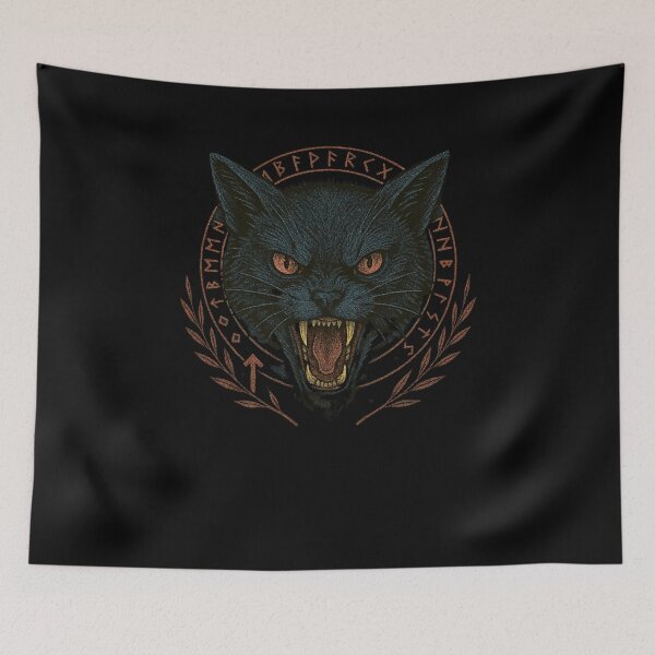 Item preview, SVT Midnight Familiar Black Cat Sigil – Norse Rune Witchcraft Guardian Art designed and sold by SEVERTREND APPAREL .