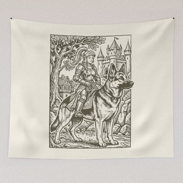 Item preview, Female Knight German Shepherd Rider Medieval Dame designed and sold by Y-Vibes.