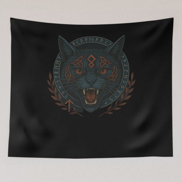 Item preview, SVT Midnight Familiar Rune Black Cat – Norse Pagan Witchcraft Sigil Art designed and sold by SEVERTREND APPAREL .