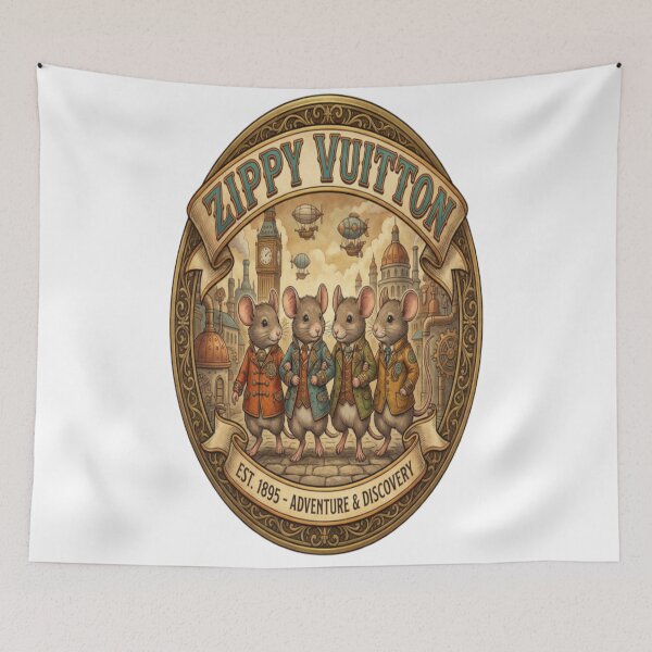 Item preview, Zippy Vuitton Steampunk Mice Vintage Emblem Illustration designed and sold by Zippy Creation.