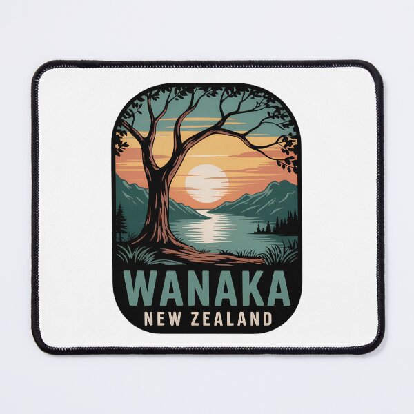Item preview, Wanaka New Zealand Travel  – Sunset Lake & Mountain Landscape Illustration designed and sold by VividOrganica.