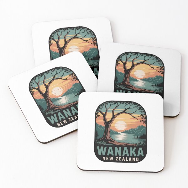 Item preview, Wanaka New Zealand Travel  – Sunset Lake & Mountain Landscape Illustration designed and sold by VividOrganica.