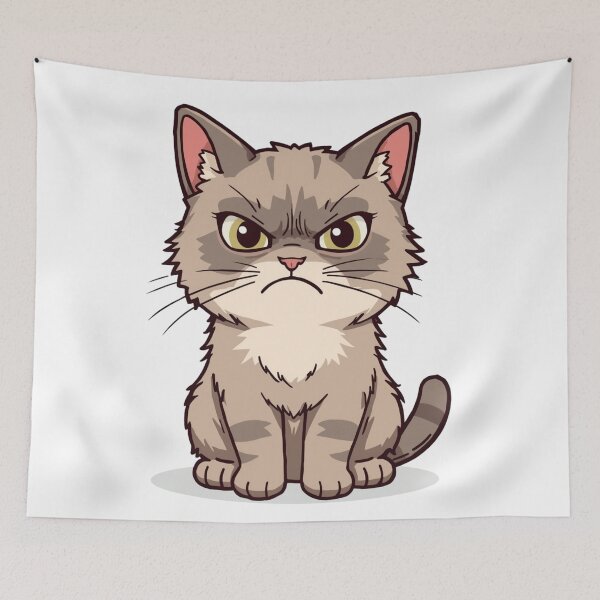 Item preview, Fierce Grumpy Grey Cat | Angry Fluffy Tabby Feline Art designed and sold by SlomianyPisarz.
