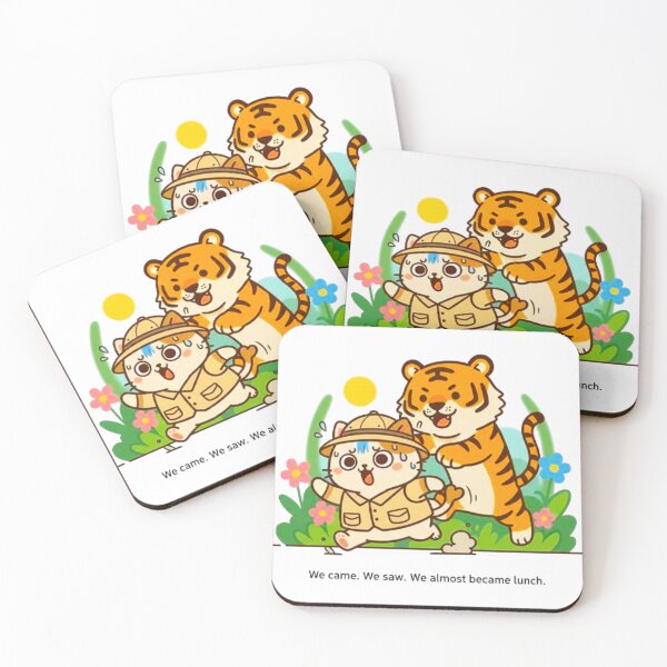 Item preview, Cute Mochi Paw Cat Explorer Running From Tiger - Funny Adventure Illustration designed and sold by MT-Hub | Cute Aesthetic Art, Stickers & Phone Cases.