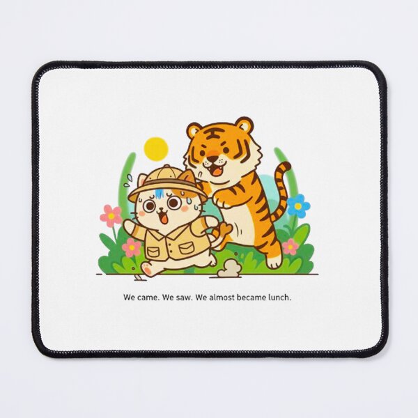 Item preview, Cute Mochi Paw Cat Explorer Running From Tiger - Funny Adventure Illustration designed and sold by MT-Hub | Cute Aesthetic Art, Stickers & Phone Cases.