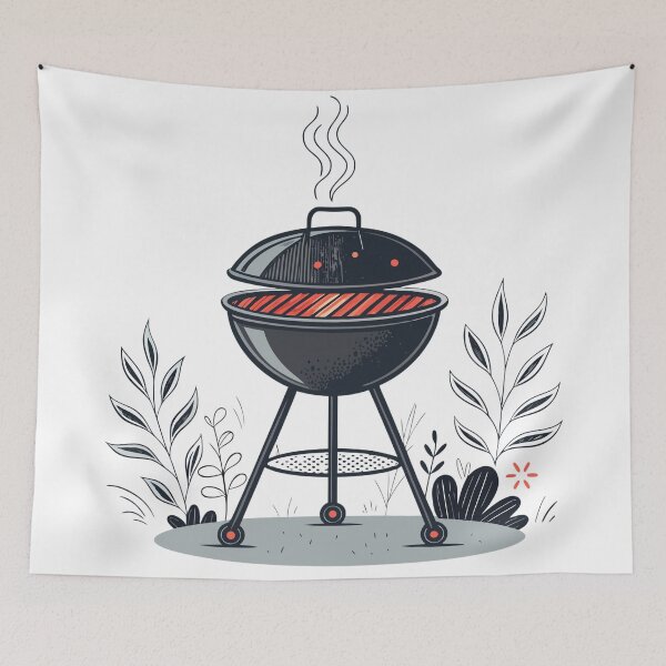 Item preview, Minimalist Charcoal Grill Illustration | Modern BBQ Kettle Grill Design designed and sold by VividOrganica.