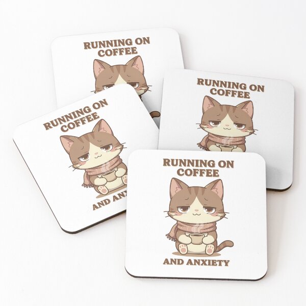 Item preview, Running On Coffee And Anxiety Lo-Fi Cat Funny Caffeine Quote designed and sold by GiftsForge.