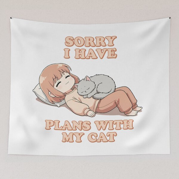 Item preview, Sorry I Have Plans With My Cat Lo-Fi Anime Homebody Quote Art designed and sold by GiftsForge.