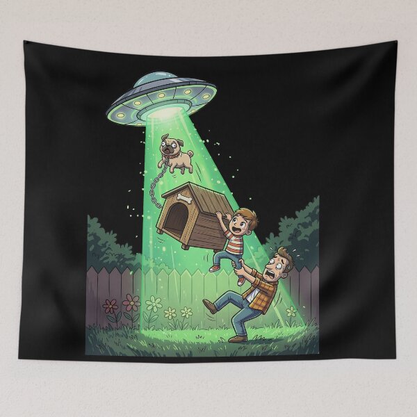 Item preview, Funny Anime UFO Abduction Pug Dog Dad Son  designed and sold by CoolCrazyQuirky.