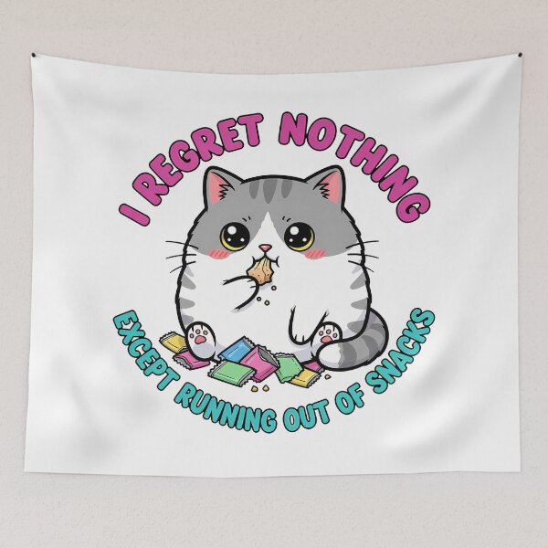 Item preview, Kawaii Cat Regret Nothing Snack Lover designed and sold by InkInduldge.