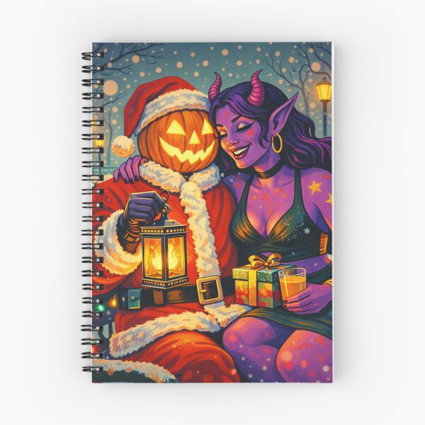 Item preview, Headless Horseman Santa Night with Demon Beauty — Mid Century Retro Pop Illustration designed and sold by TheHorsemanRidesAgain.